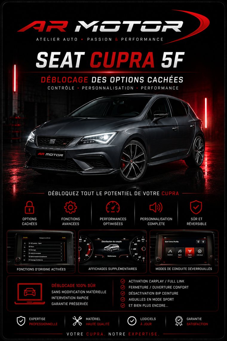 Déblocage des options cachées sur Seat Cupra 5F