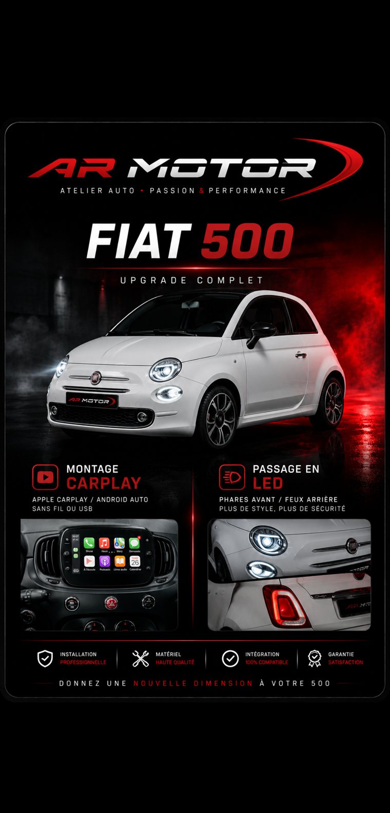 Montage CarPlay et passage en feux LED sur Fiat 500