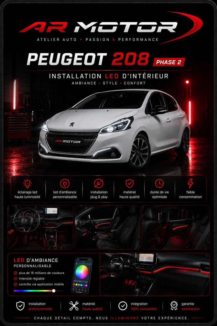 Installation LED d'intérieur sur Peugeot 208
